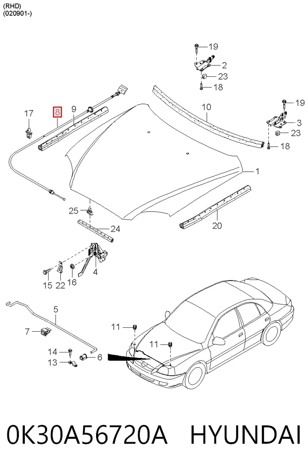 Cable de capó del motor para KIA Rio DC