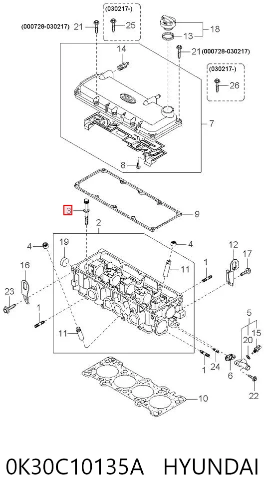 Tornillo de culata 0K30C10135A HYUNDAI