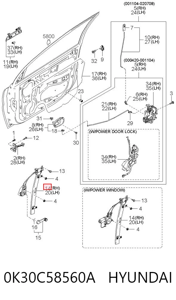 Mecanismo levanta, puerta delantera derecha para KIA Rio  