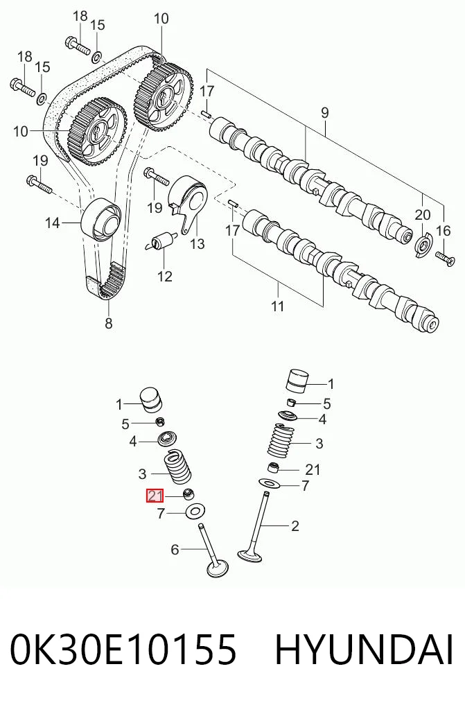 Retén de válvula (admisión/escape) 0K30E10155 HYUNDAI