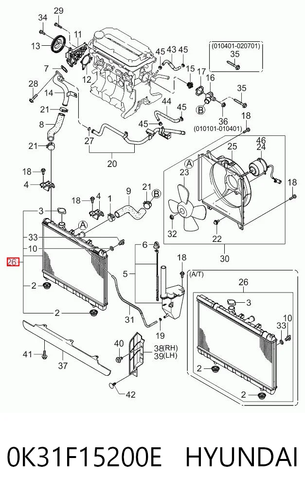 Radiador de refrigeración del motor 0K31F15200E HYUNDAI