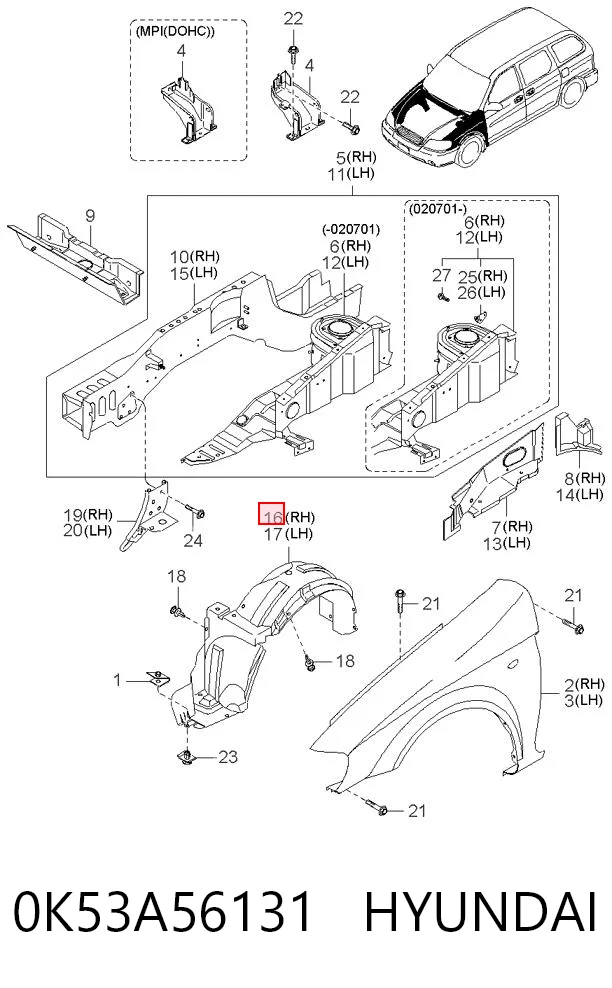 Guardabarros interior derecho, aleta delantera KIA Carnival I monovolumen (UP) (1999 - 2001) precio, desde 19,05 EUR