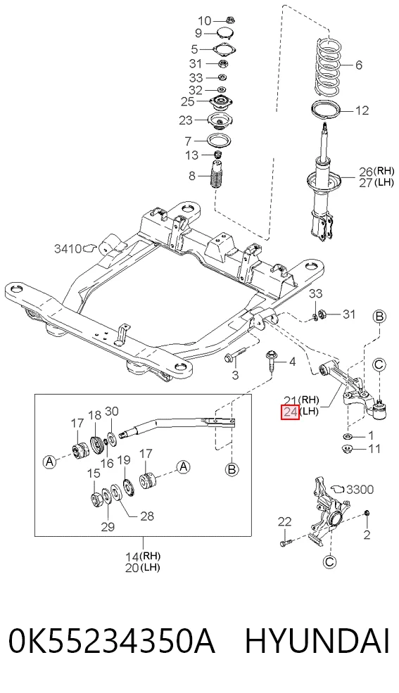 Brazo inferior izquierdo de la suspensión delantera 0K55234350A HYUNDAI