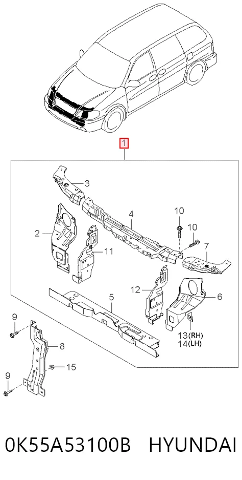 Comprar Panel de soporte del radiador y montaje de faros KIA Carnival I UP a bajo precio