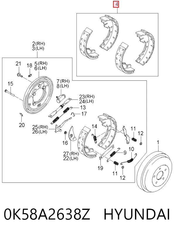 Zapatas de freno de tambor traseras HYUNDAI 0K58A2638Z