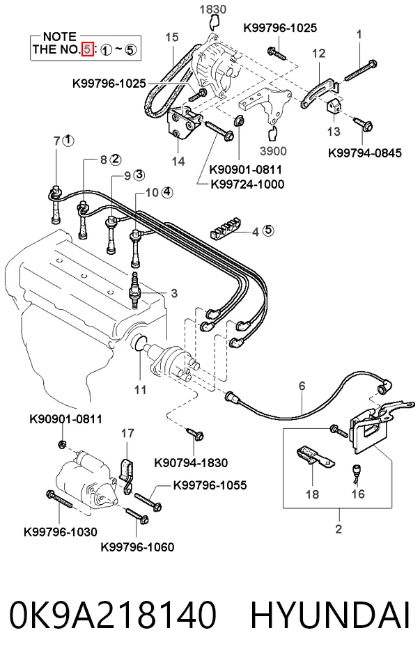 Juego de cables de alta tensión 0K9A218140 HYUNDAI