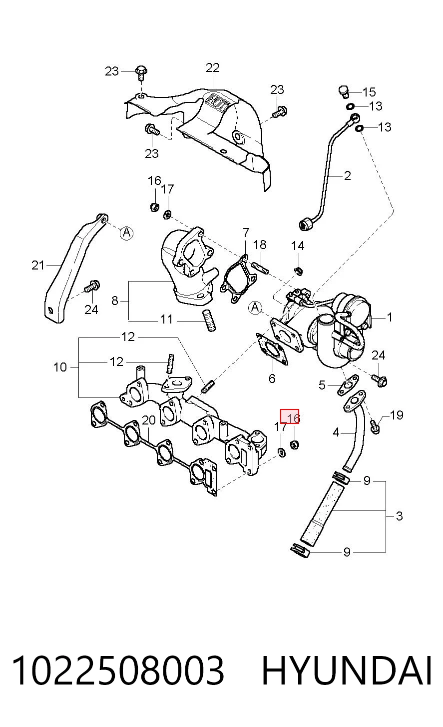 1022508003 Hyundai/Kia Tuerca de fijación del tubo de escape