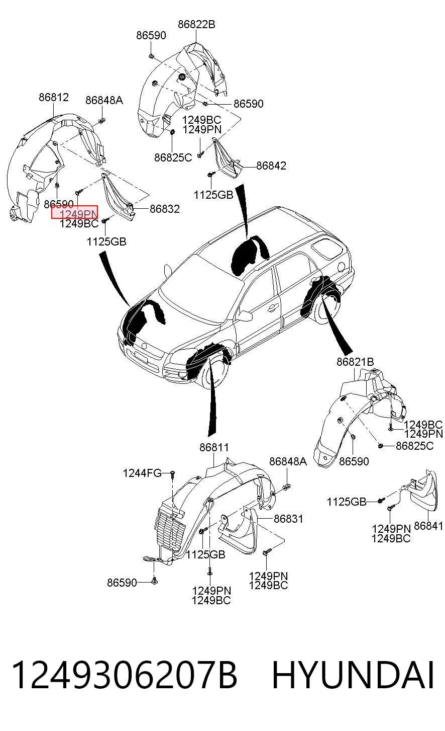 1249306207B Hyundai/Kia Clips de montaje parachoques delantero