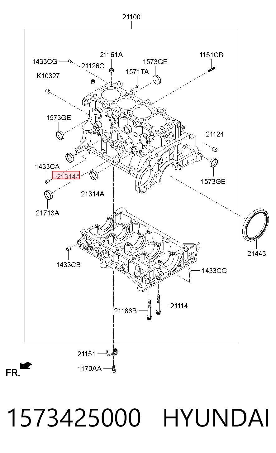 1573425000 Hyundai/Kia Tapa de bloque motor