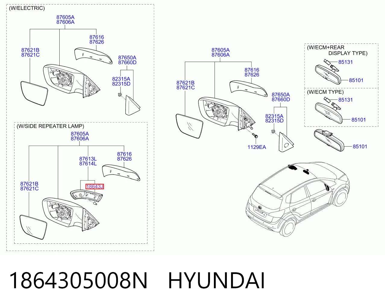 1864305008N Hyundai/Kia Bombilla de luz de posición delantera