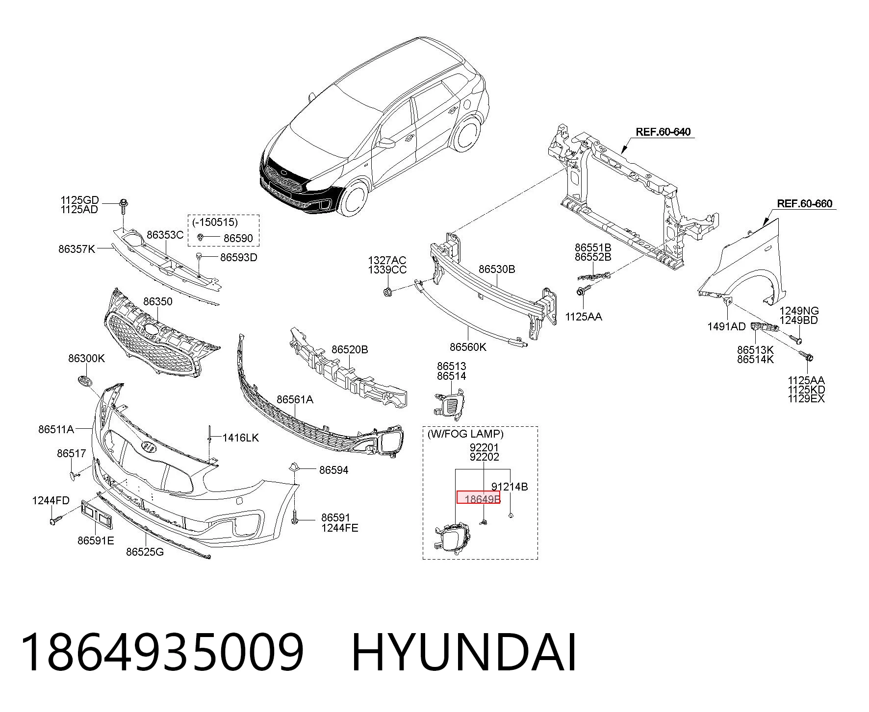 1864935009 Hyundai/Kia Lámpara para faros de luz antiniebla