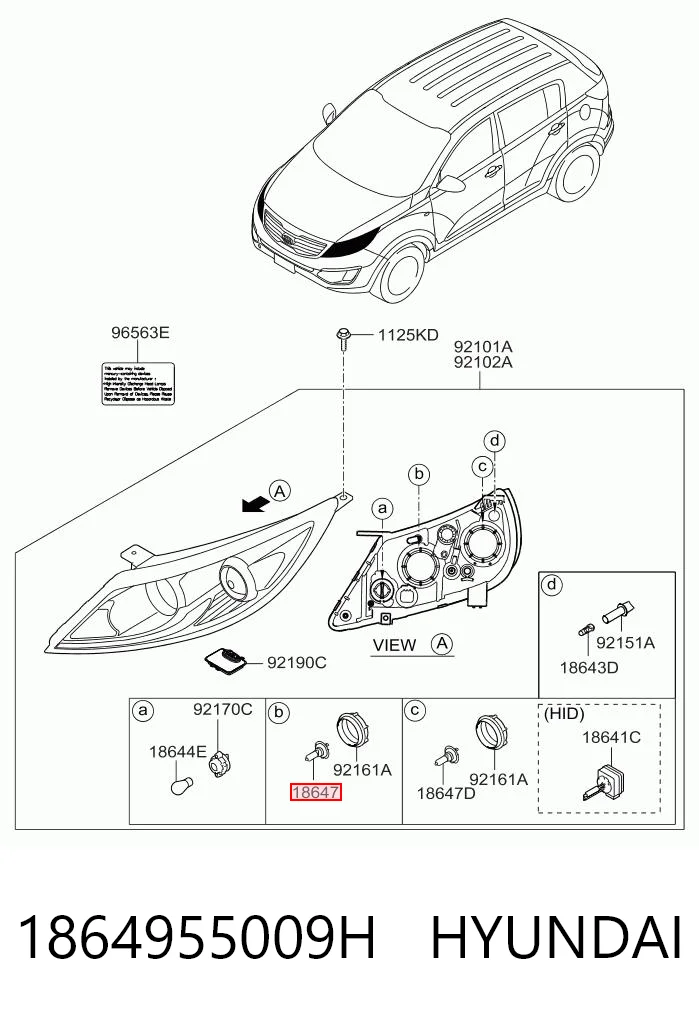 1864955009H Hyundai/Kia Bombilla de cruce
