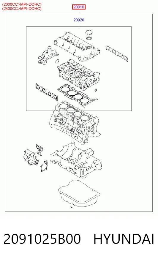 2091025B00 Hyundai/Kia Juego juntas motor