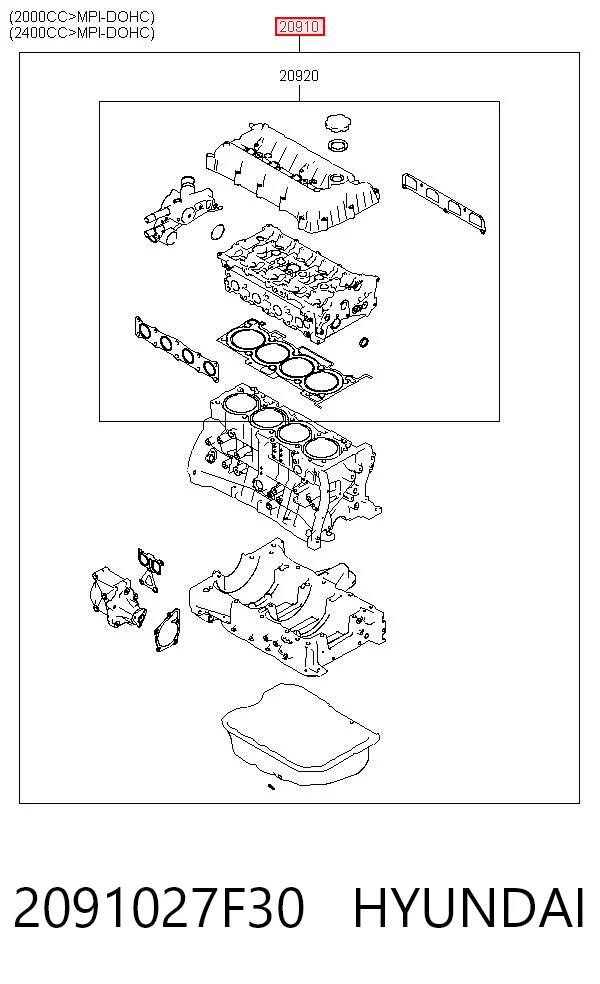 Juego completo de juntas de motor 2091027F30 HYUNDAI