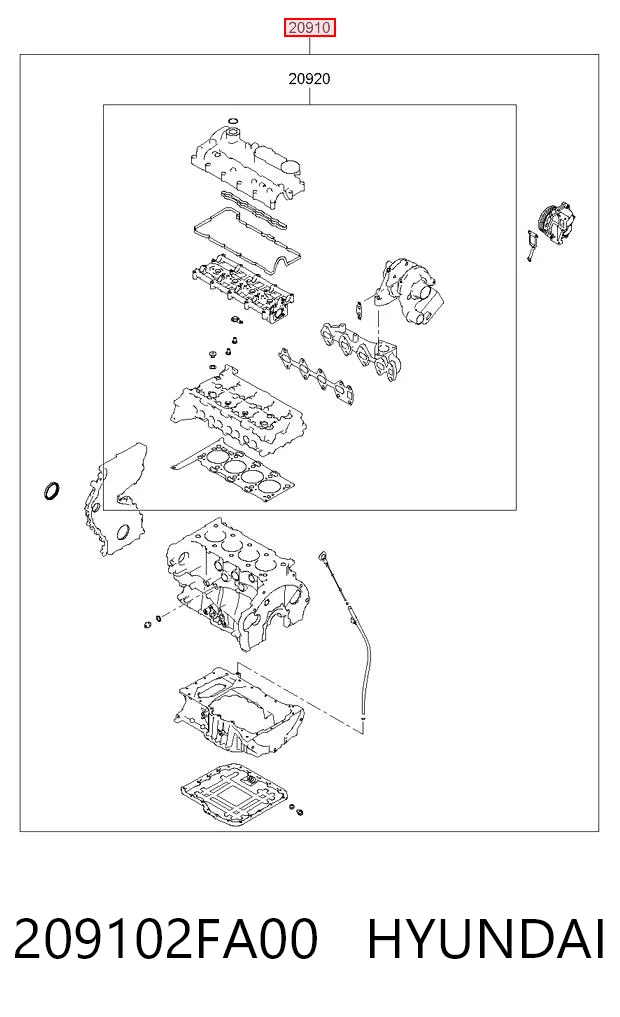 209102FA00 Hyundai/Kia Juego juntas motor