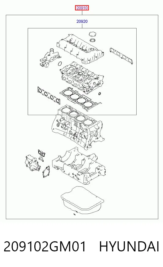 209102GM01 Hyundai/Kia Juego juntas motor
