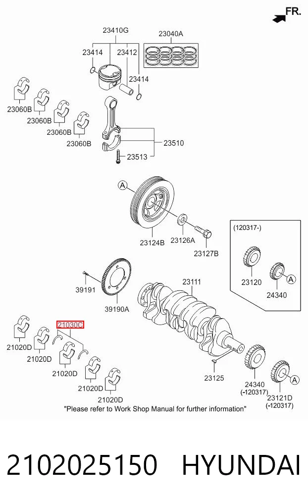 2102025150 Hyundai/Kia Kit de discos distanciador, cigüeñal, STD.
