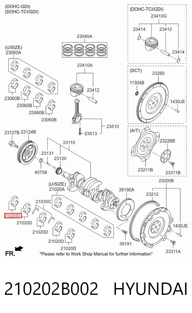 210202B002 Hyundai/Kia Juego de cojinetes de cigüeñal, estándar, STD
