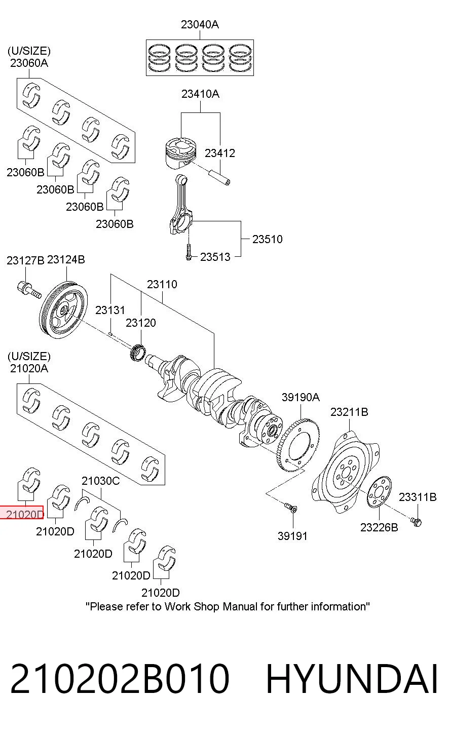 210202B010 Hyundai/Kia Juego de cojinetes de cigüeñal, estándar, STD