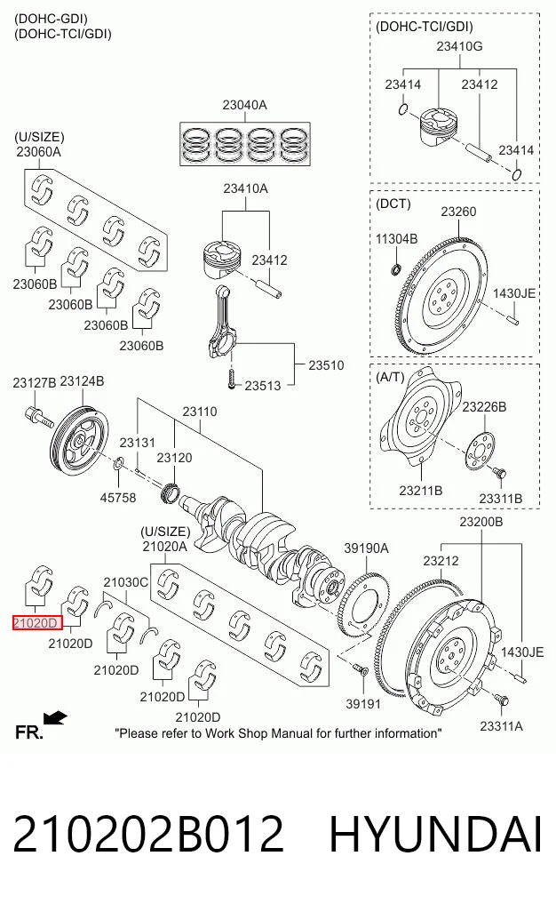 210202B012 Hyundai/Kia Juego de cojinetes de cigüeñal, estándar, STD