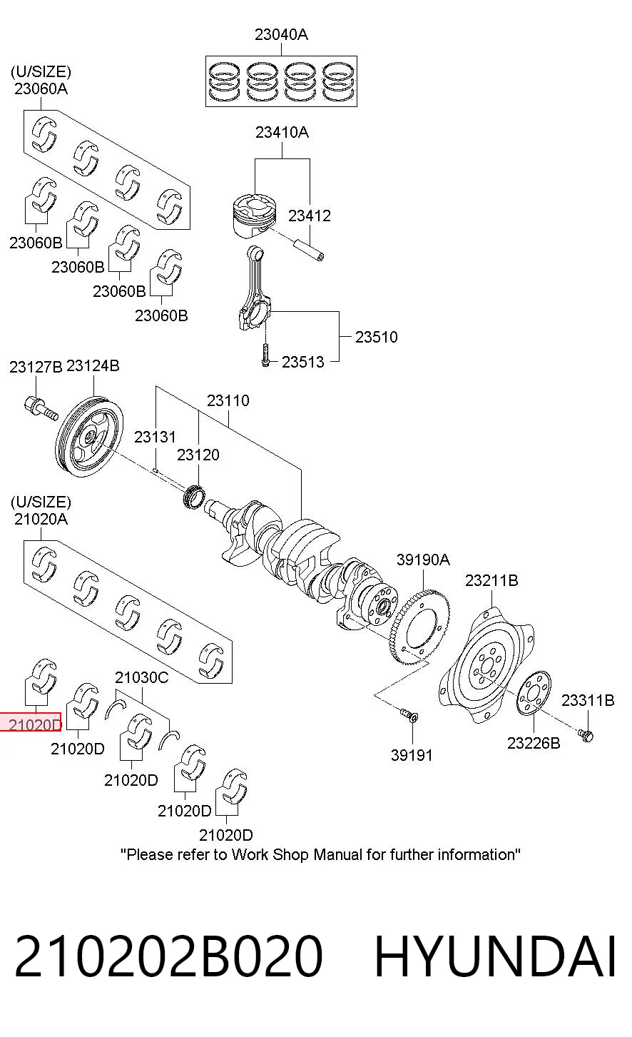 210202B020 Hyundai/Kia Juego de cojinetes de cigüeñal, estándar, STD