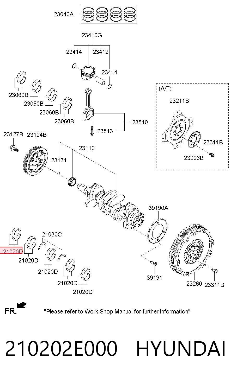 210202E000 Hyundai/Kia Juego de cojinetes de cigüeñal, estándar, STD