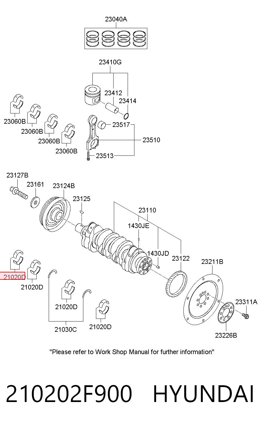 210202F900 Hyundai/Kia Juego de cojinetes de cigüeñal, estándar, STD
