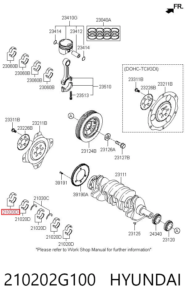 210202G100 Hyundai/Kia Juego de cojinetes de cigüeñal, estándar, STD