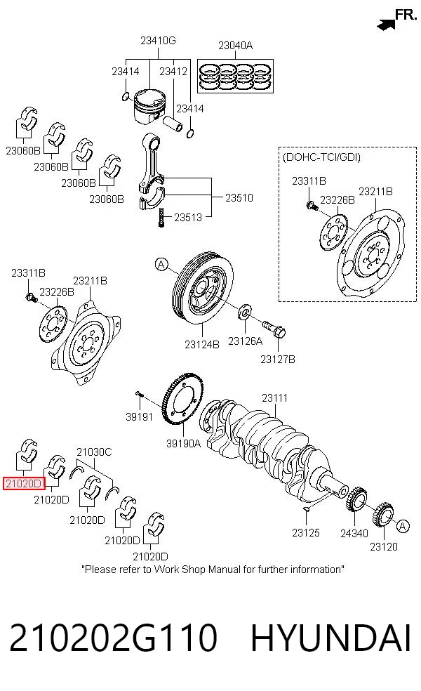 210202G110 Hyundai/Kia Juego de cojinetes de cigüeñal, estándar, STD