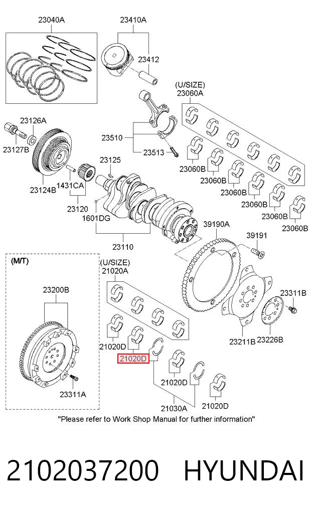 2102037200 Hyundai/Kia Juego de cojinetes de cigüeñal, estándar, STD