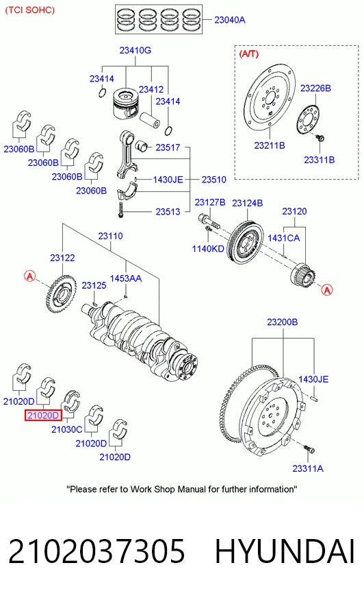 2102037305 Hyundai/Kia Juego de cojinetes de cigüeñal, estándar, STD
