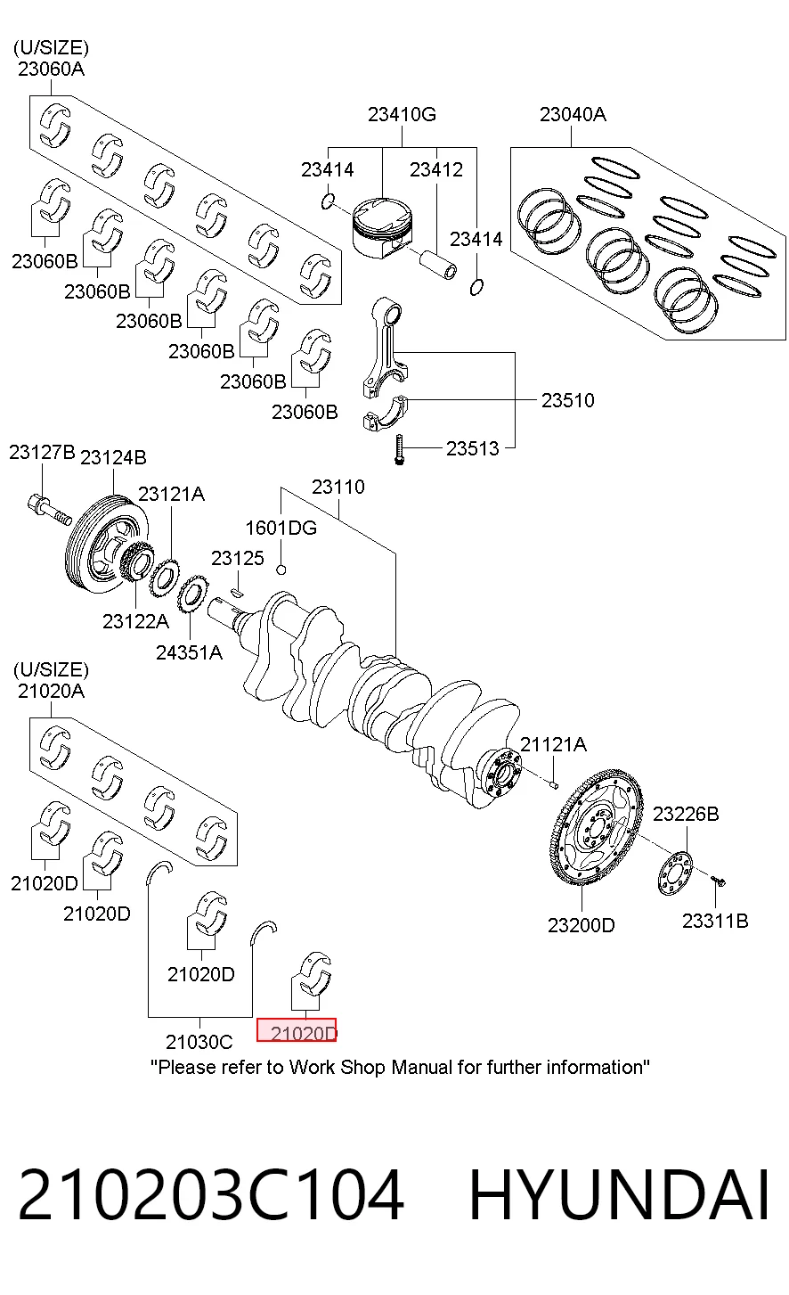 210203C104 Hyundai/Kia Juego de cojinetes de cigüeñal, estándar, STD