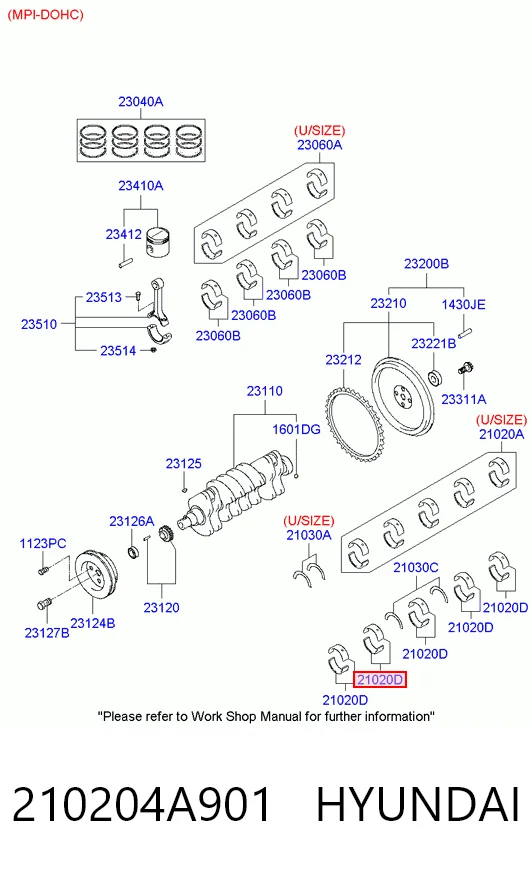 Juego de cojinetes de cigüeñal, estándar, STD 210204A901 HYUNDAI
