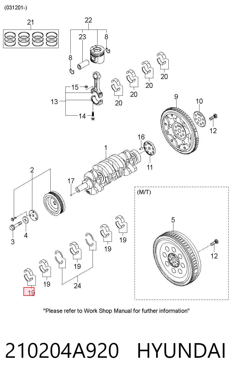 210204A920 Hyundai/Kia Juego de cojinetes de cigüeñal, estándar, STD