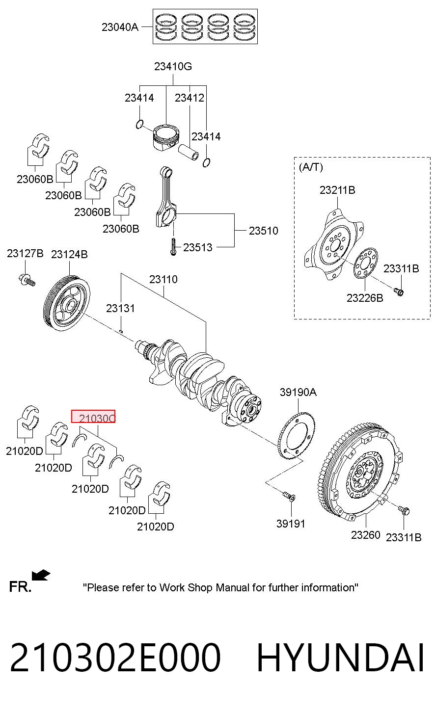 210302E000 Hyundai/Kia Juego de cojinetes de cigüeñal, estándar, STD