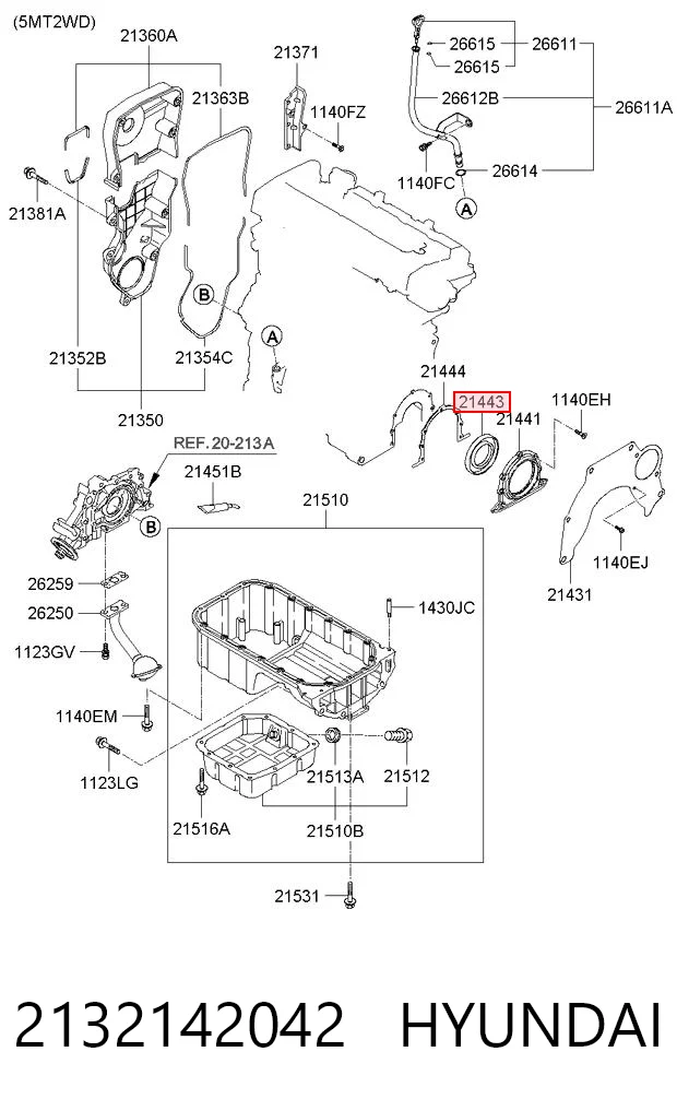 2132142042 Hyundai/Kia Anillo retén cigüeñal