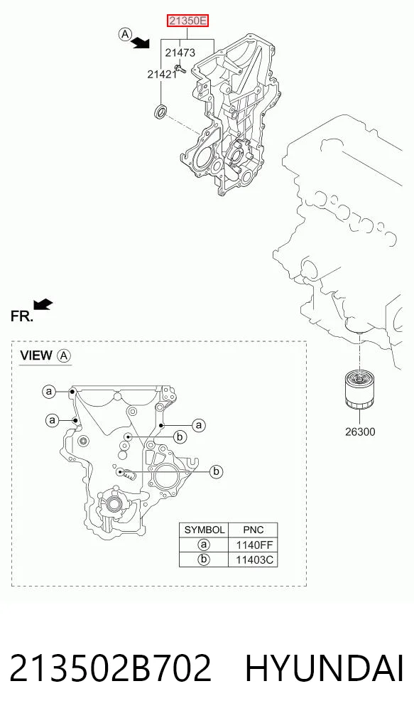 213502B702 Hyundai/Kia Tapa delantera del motor