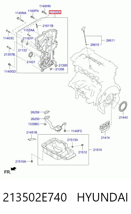 213502E740 Hyundai/Kia Tapa delantera del motor