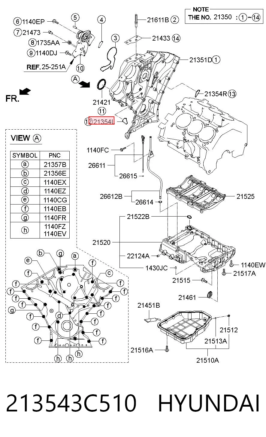 213543C510 Hyundai/Kia Junta tapa frontal del motor izquierda