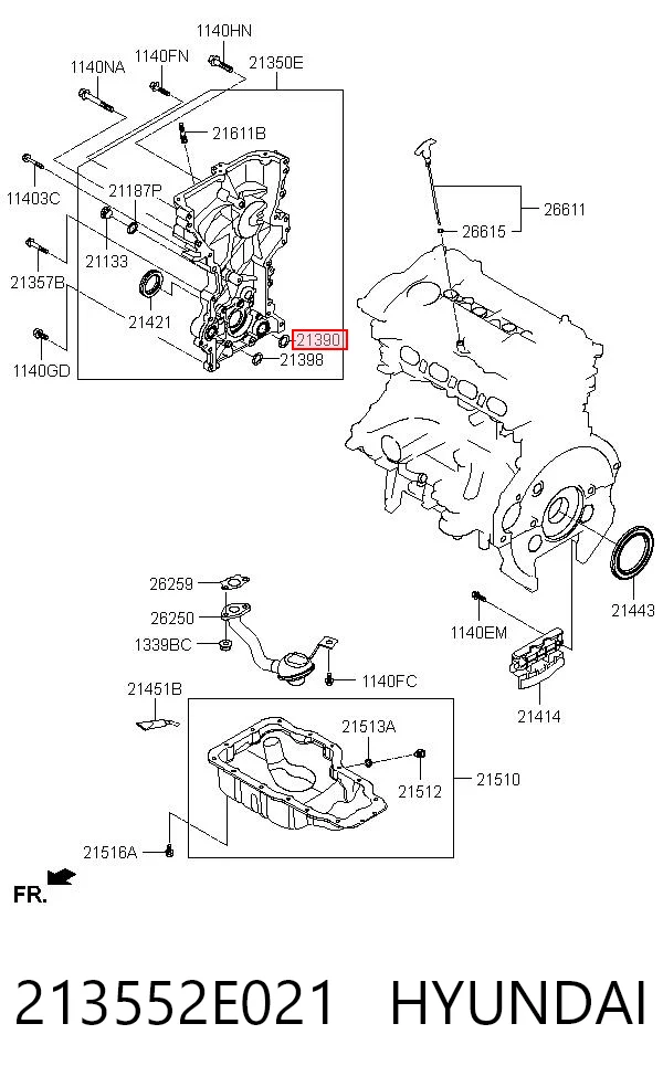 213552E021 Hyundai/Kia Junta inferior de la tapa frontal del motor