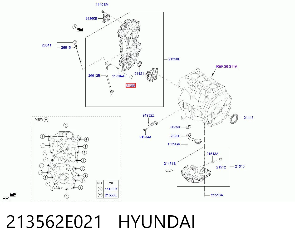 213562E021 Hyundai/Kia Anillo de sellado de la guía de la varilla de nivel de aceite del motor