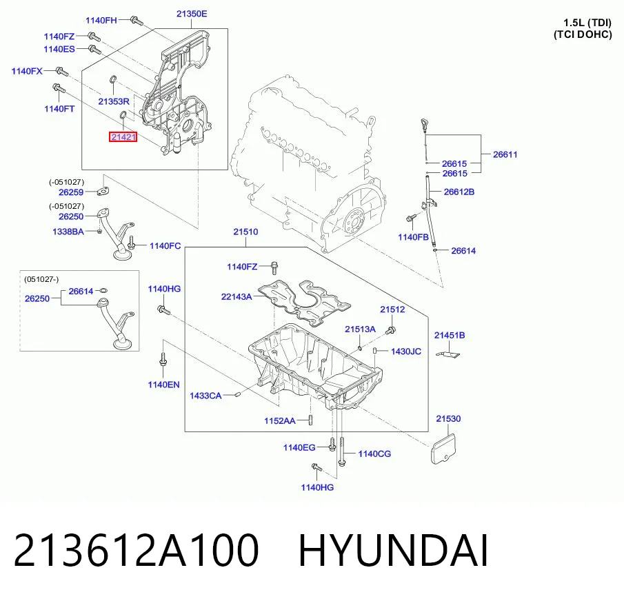 Retén delantero del cigüeñal 213612A100 HYUNDAI