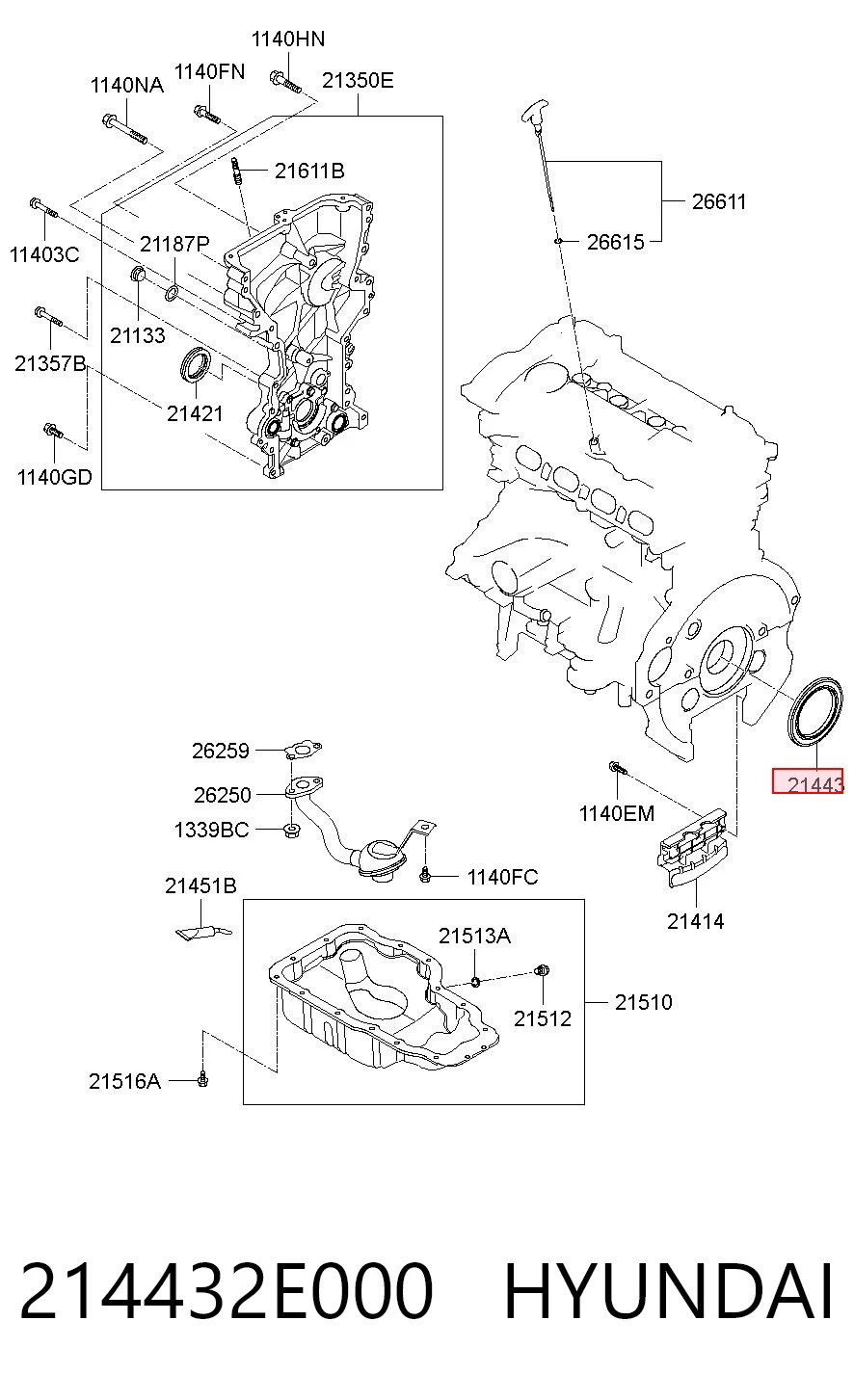 214432E000 Hyundai/Kia Anillo retén cigüeñal