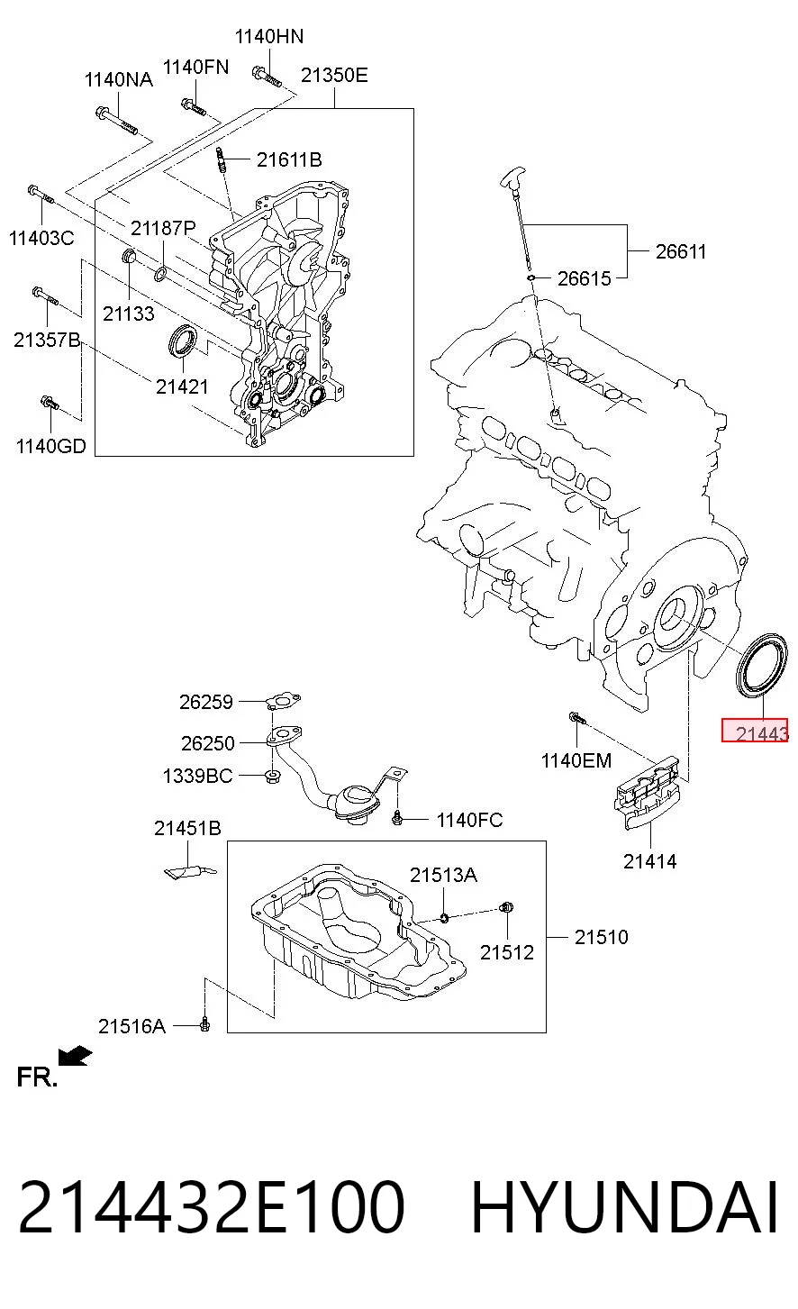214432E100 Hyundai/Kia Anillo retén cigüeñal