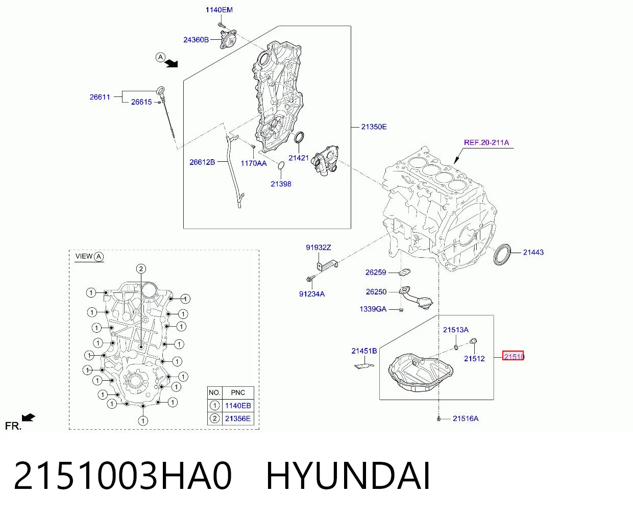 2151003HA0 Hyundai/Kia Cárter de aceite del motor