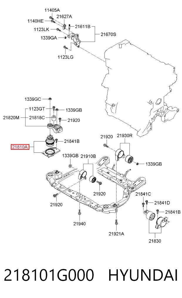 218101G000 Hyundai/Kia Soporte de motor derecho