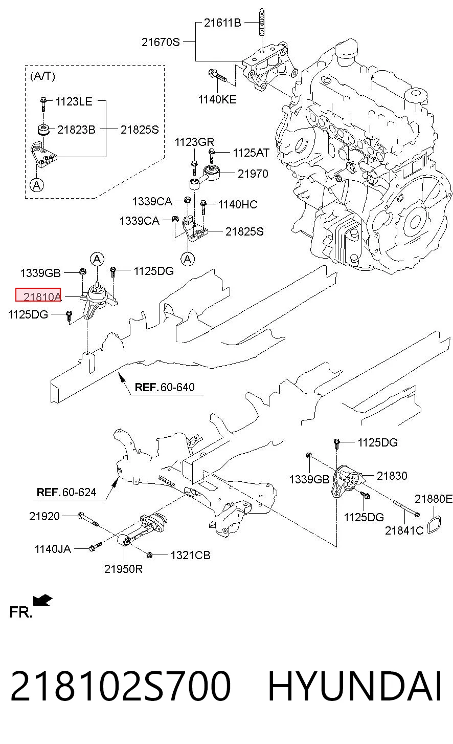 218102S700 Hyundai/Kia Soporte de motor derecho