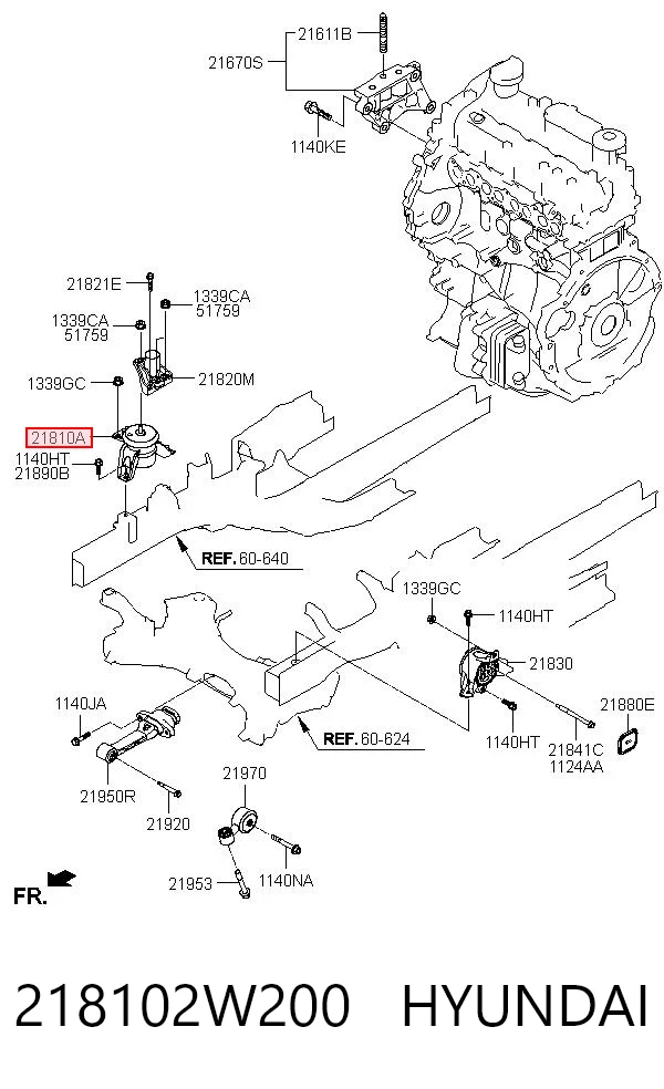218102W200 Hyundai/Kia Soporte de motor derecho