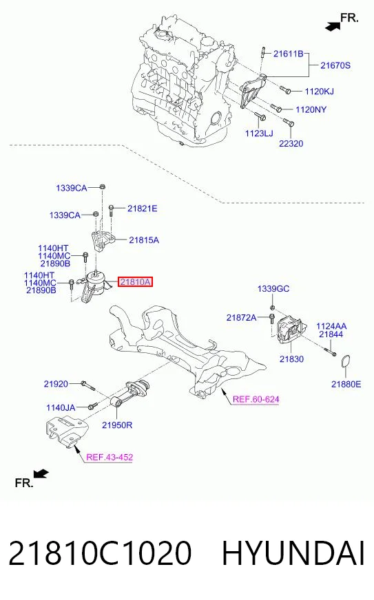 21810C1020 Hyundai/Kia Soporte de motor derecho