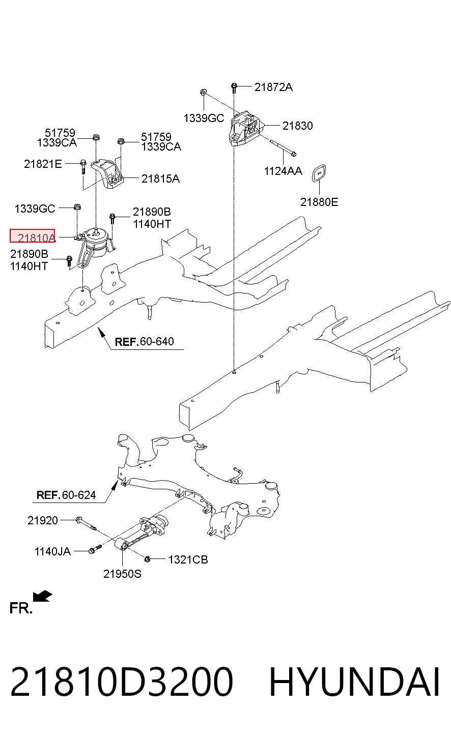 21810D3200 Hyundai/Kia Soporte de motor derecho